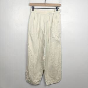 Black Crane Pants‎ Womens XS Cream Wide Leg Pleated Cotton Minimalist